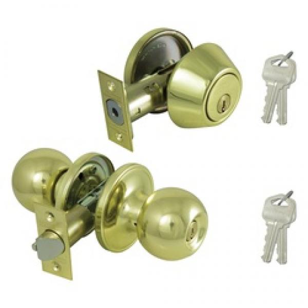 Prosource Deadbolt and Entry Lockset, 3 Grade, Saturn Handle, Keyed Alike