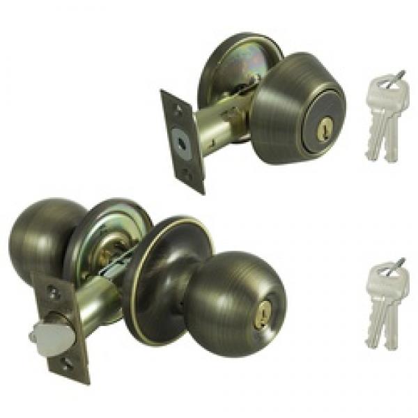 Prosource Deadbolt and Entry Lockset, 3 Grade, Saturn Handle, Keyed Alike