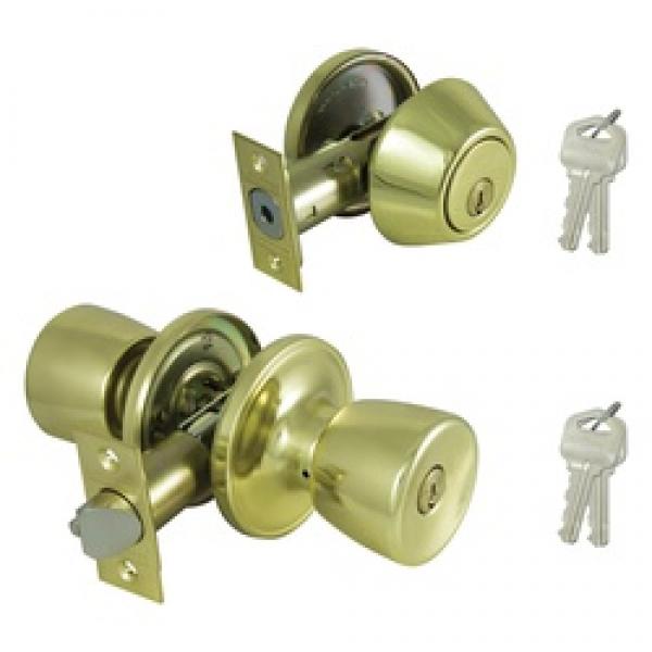 Prosource Deadbolt and Entry Lockset, 3 Grade, Tulip Handle, Keyed Alike