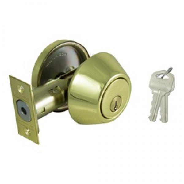 ProSource Deadbolt, 3 Grade, Polished Brass, 2-3/8 to 2-3/4 in Backset, KW1