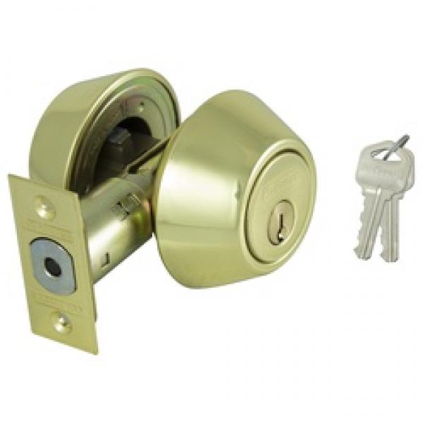 ProSource Deadbolt, 3 Grade, Polished Brass, 2-3/8 to 2-3/4 in Backset, KW1