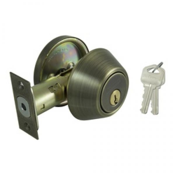 ProSource Deadbolt, 3 Grade, Antique Brass, 2-3/8 to 2-3/4 in Backset, KW1