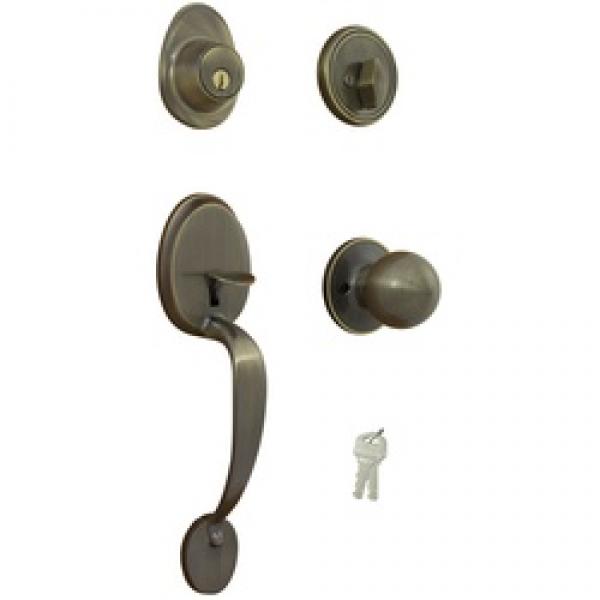 ProSource Handleset, 3 Grade, Keyed Key, Brass, Antique Brass, 2-3/8 x 2-3/4