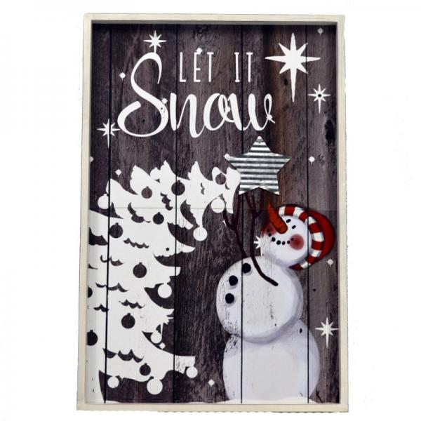 24" "Let it Snow" Snowman and Tree Wooden Sign
