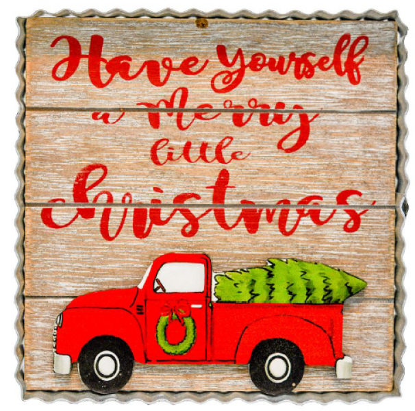 6" "Have Yourself a Merry Little Christmas" Wooden Sign with Red Truck