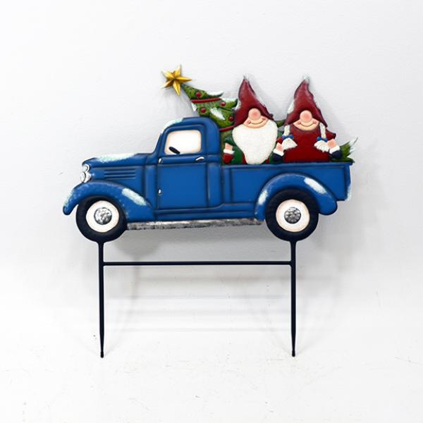 26" Blue Metal Truck w/ Gnomes Stake Sign