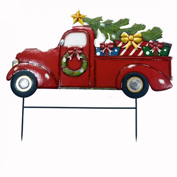 47" Christmas Metal Red Truck Stake Sign
