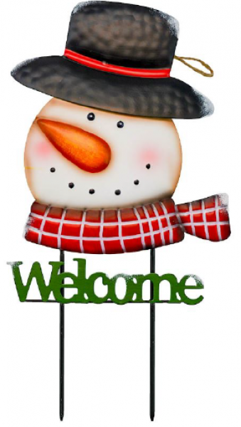 16 in Metal Welcome Snowman on Stake