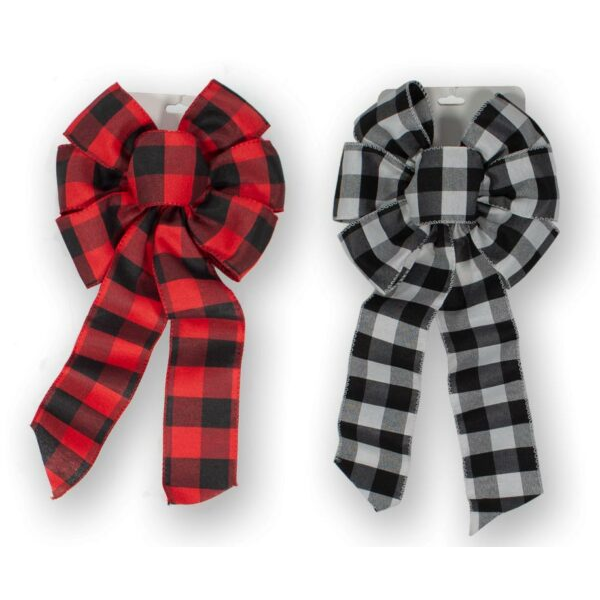9" x 15" Checkered Fabric Bow - Red/Black or White/Black
