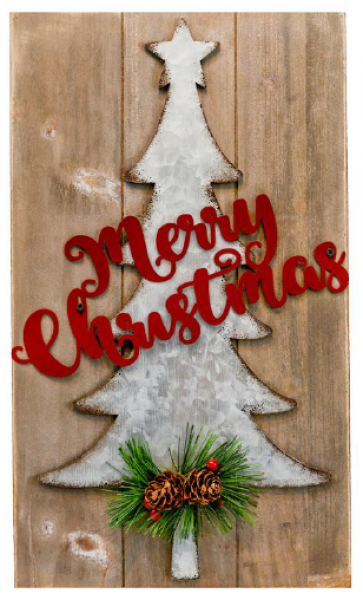 15" x 8.75" Wooden "Merry Christmas" Tree Sign