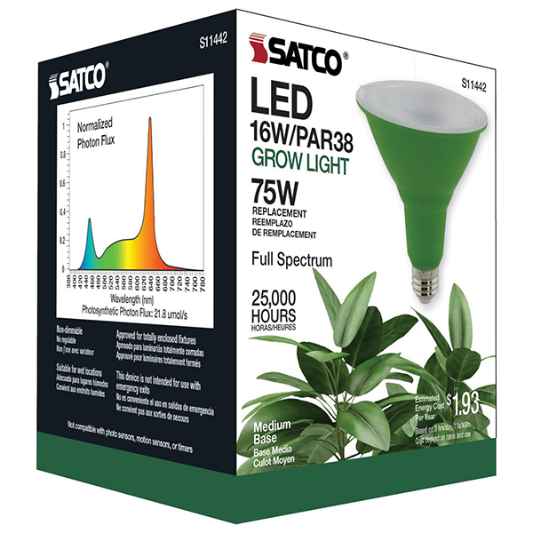 16 Watt; PAR38 LED; Full Spectrum Plant Grow Lamp; Medium Base; 120 Volt