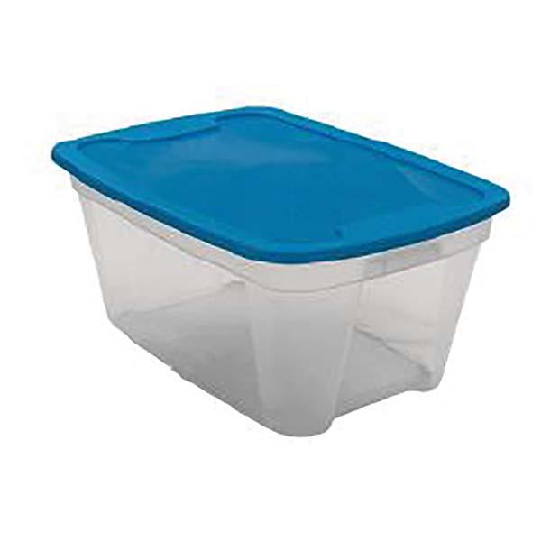 20 Gallon-80 Quart-Clear Storage Tote with Blue Lid